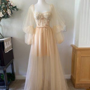 Puffy Sleeve Nude Formal Dress - BRAND NEW NEVER WORN